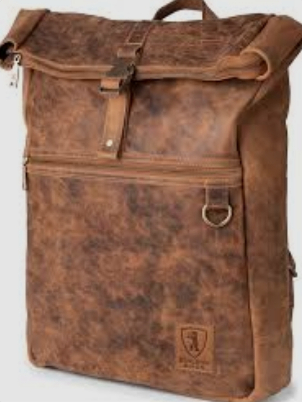Berliner Vintage-Style Roll Top Durable Brown Leather Backpack NWT